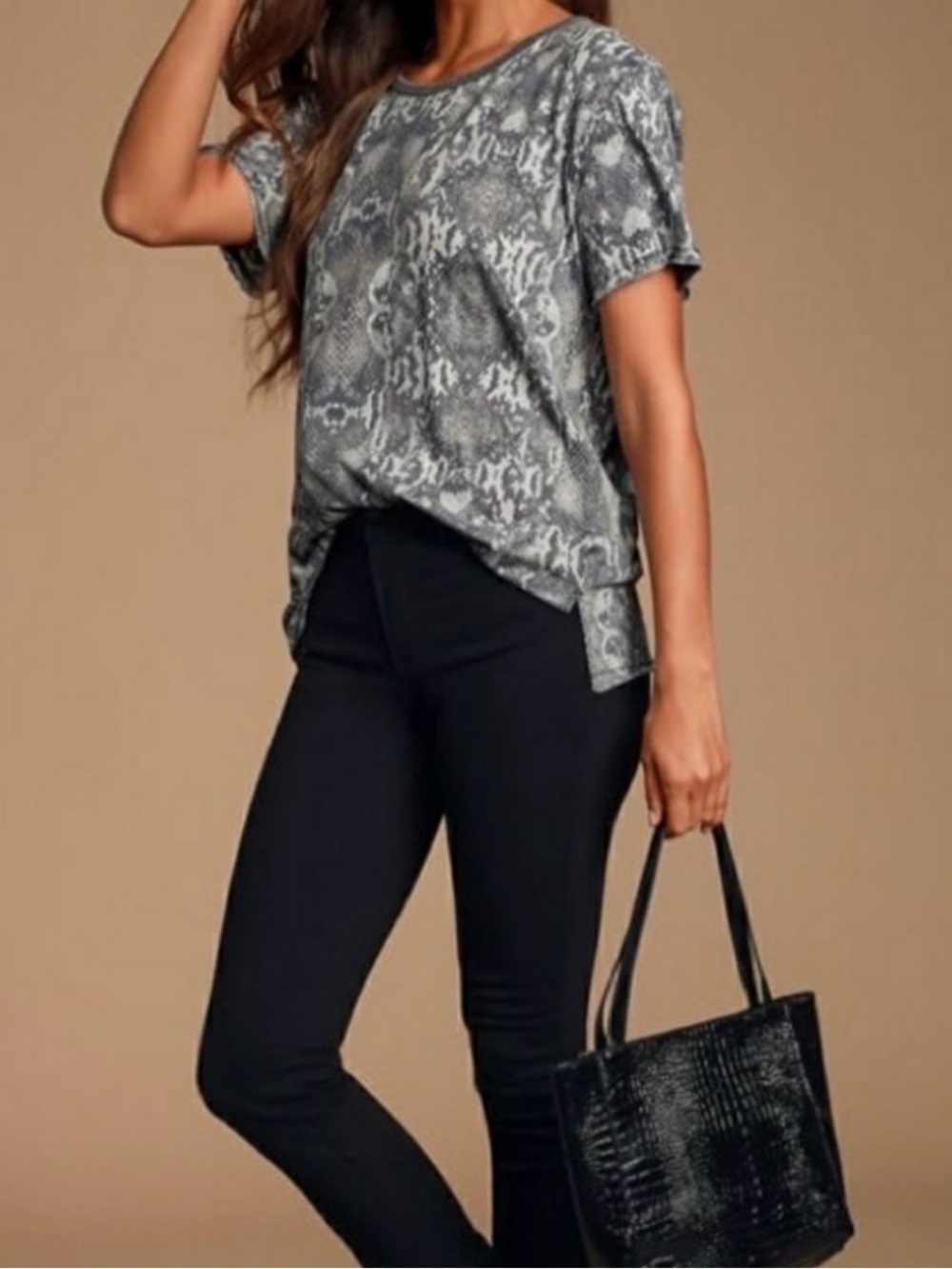 Free People Gray Snake-Print Short Sleeve Tee - Picture 5 of 8